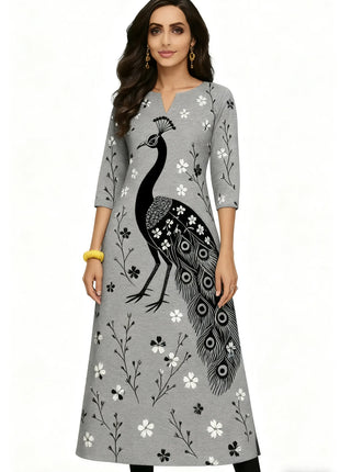 Muslim Peacock Kurtta Women's Casual Fashion Dress Long Sleeved Straight Tube Casual Ethnic Flower Abaya Musulmane Modest Dress