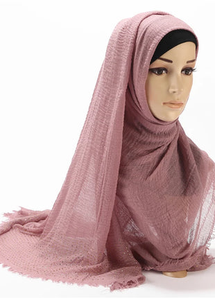 Rhinestone Plain Viscose Cotton Hjab Crinkle ShawI Muslim Head Scarf Big Long Pashmina Wrap Female Foulard Tudung Bawal