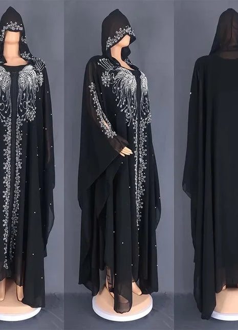 Fashion Casual Muslim Dresses Kaftan Large Size Abayas for Women Dubai Hooded Long Dress Loose Batwing Sleeve Islamic Clothing
