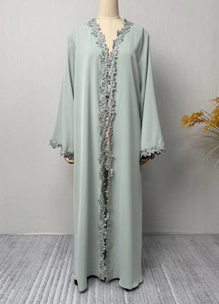 Dubai Elegant Beige Abaya for Muslim Women - Intricately Crafted with Multicolored Embroidery Piece in Islamic Modest Fashion