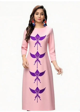 National style Muslim Women Kurtta Casual Dress Slit hem Straight Casual Ethnic Mandarin 3D Design Suitable Caftan Femme