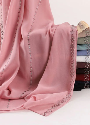 Hot Diamond Pearl Chiffon Hijabs for Women Muslim Fashion Long Shawl Head Wrap for Women Turbans for Women Ramadan Turban Femme
