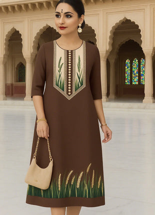 Muslim 2026 Women's Kurtta Fashionable And Elegant Straight Tube Casual Slit hem Pattern Women Dress Turkish Abaya