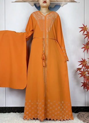 New Muslim Fashion Women Dress Chiffon Diamond Long Sleeves Casual Clothing African Abaya Women Robe Dubai Turkey Islamic Robe
