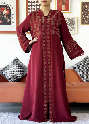 2024 Women Party Dress Chiffon Open Abaya Golden Stones Muslim Women Dress Islamic Clothing Cardigan Abaya Women Muslim Dress