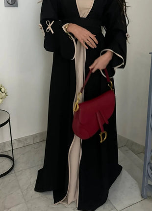 Eid Bow Abaya Women Cardigan Dress Muslim Party Caftan Robe Jalabiya Morocco Dubai Kaftan Islam Vestidos Largos Ramadan 2025