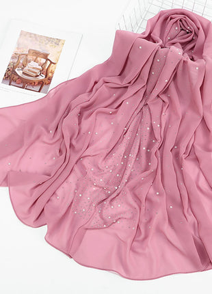 Rhinestone Chiffion Hjab Plain Scarf Tudung Bawal Headscarf Islamic Crystal Hjab Shawls and Wraps Women Muslim Foulard