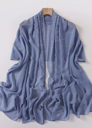 Hot Diamond Pearl Chiffon Hijabs for Women Muslim Fashion Long Shawl Head Wrap for Women Turbans for Women Ramadan Turban Femme