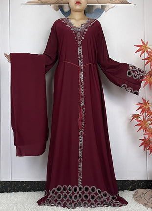 2024 New Dubai Muslim Femme Elegant Dress African Abaya For Women Arabic Islamic Robe Chiffon Fabric Long Sleeve Turkey Clothing