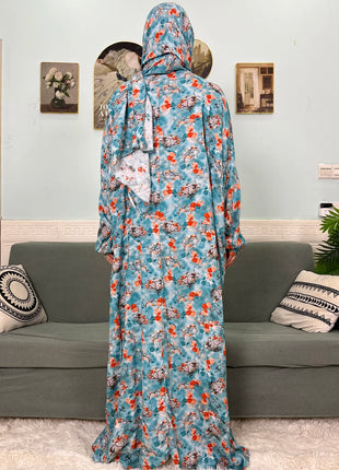 Muslim Cotton Abayas For Women Traditional Floral Ramadan Prayer Garment African Caftan Marocain Femme Robe Connected Headscarf