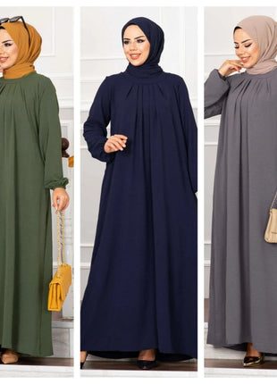 Women Eid Muslim Dress Ramadan Morocco Pleated Party Dresses Dubai Kaftan Islam Vestidos Arab Long Robe Solid Abaya Modest
