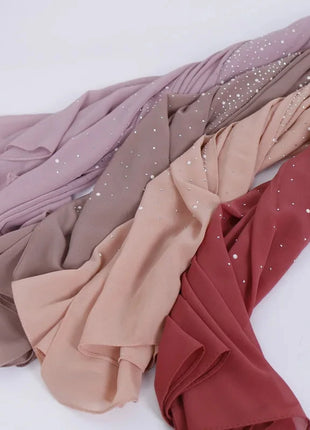 180*70CM New Plain Diamond Beads Bubble Chiffon Instant Hijab Shawls Solid Thick Head Wraps Foulard Sjaal Muslim Bonnet Cachecol