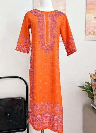Muslim Women Kurt Casual Dress Slit hem Straight Casual Ethnic Turkish Abaya Mandarin Flowers Regular Size 3D Design Suitable