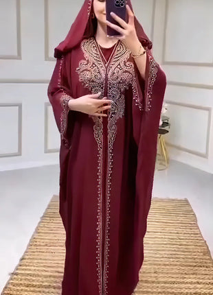 Eid Muslim Dress for Women Hooded Abaya 2 Piece Set Diamond Jalabiya Morocco Party Dresses Dubai Abayas Kaftan Vestido Long Robe