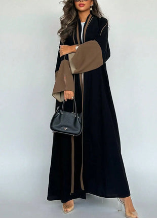 Middle Eastern Loose Abaya Muslim Full Sleeve Open Front Abayas Elegant Kaftans Women Jilbabs Arabian Islamic Maxi Dresses
