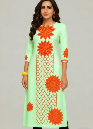 National style Muslim Women Kurt Casual Dress Long Sleeve Straight Casual Ethnic Flower Mandarin 3D Design Suitable Caftan Femme