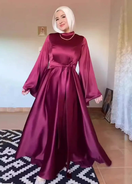 Eid Flare Sleeve Muslim Abaya Women Dresses Sashes Jalabiya Kaftan Solid Vestidos Arab Long Robe Ramadan Morocco Dubai Abayas