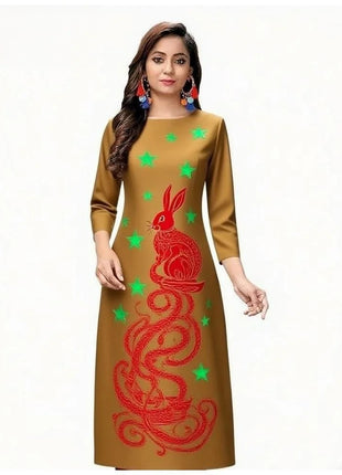 Muslim Women Kurtta Casual Dress Middle Eastern Straight Casual Ethnic Slit hem Mandarin National Style Caftan Marocain Femme