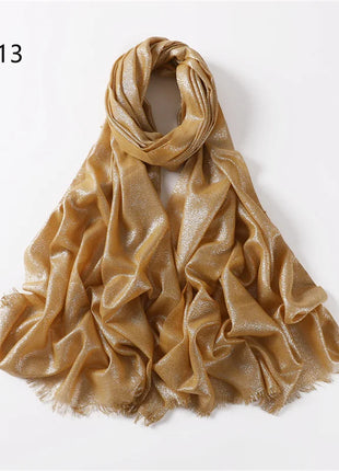 2025 Abaya Women Veil Gold Solid Color Muslim Head Scarf Shawls and Wraps Glitter Pashmina Bandana Female Foulard Hijab