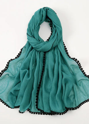 New Cotton Hijab With Lace Muslim Scarf Long Shawls Headscarf Wraps Foulard Echarpe Bufanda Muslim Sjaal Islam Eid Headband