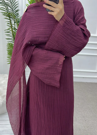 Two Piece Middle East Muslim Cardigan Set for Women Ramadan Eid Dubai Modest Abaya Dress Elegant Islam Solid Turkey Robe Outfit