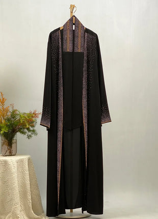 Hot Selling Ramadan Rhinestone Cardigan Islamic Dresses With Pockets Kebaya Muslim Kimono Abaya Dubai Modest Clothing Women EID