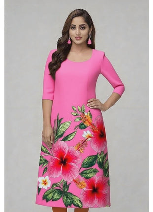Muslim Kurtta Women's Casual Fashion Dress National Style Straight Tube Casual Ethnic Flower Robe Arabe Femme Modest Slit hem