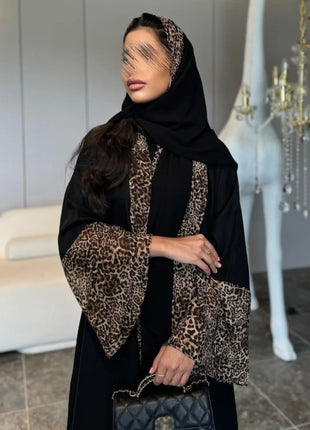 Eid Women Muslim Abaya Leopard Cardigan with Scarf Dress 2025 Vestidos Largos Caftan Robe Jalabiya Ramadan Morocco Dubai Kaftan