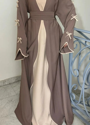 Eid Bow Abaya Women Cardigan Dress Muslim Party Caftan Robe Jalabiya Morocco Dubai Kaftan Islam Vestidos Largos Ramadan 2025