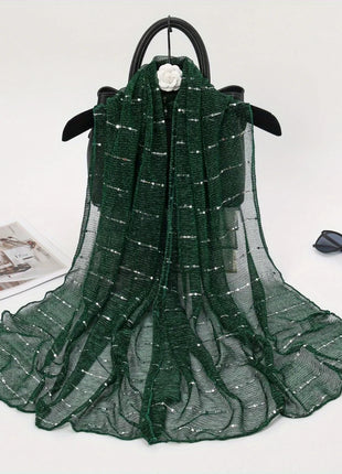 1PCS Spring and Autumn Women's High Elasticity sequin Chain Scarf, Wick Silk Long Scarf, Indian Scarf, Slide Silk Scarf