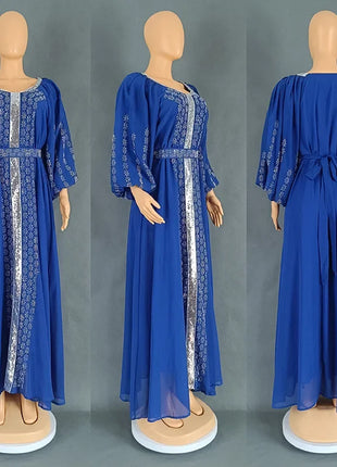 Abaya Muslim Women Party Dresses Chiffon Sequins Jalabiya Ramadan Eid Morocco Islam Sashes Vestidos Arab Long Robe Dubai Kaftan