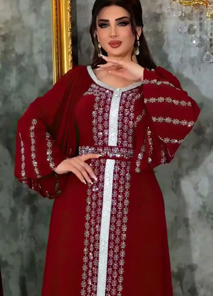 Abaya Muslim Women Party Dresses Chiffon Sequins Jalabiya Ramadan Eid Morocco Islam Sashes Vestidos Arab Long Robe Dubai Kaftan