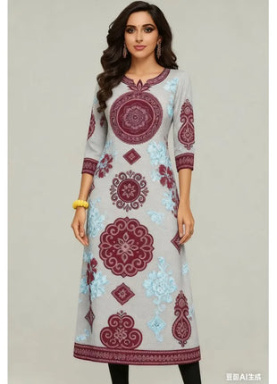 National style Kurt Women's Fashion Comfortable Long Sleeve Straight Casual Ethnic Peacock Pattern New Dress Ladies Abaya Muslim