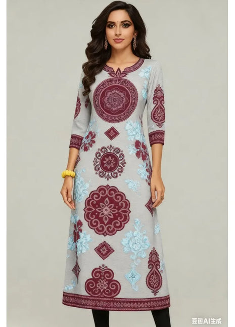 National style Kurt Women's Fashion Comfortable Long Sleeve Straight Casual Ethnic Peacock Pattern New Dress Ladies Abaya Muslim