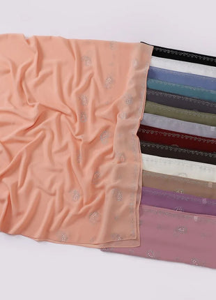 Hot Diamond Pearl Chiffon Hijabs for Women Muslim Fashion Long Shawl Head Wrap for Women Turbans for Women Ramadan Turban Femme