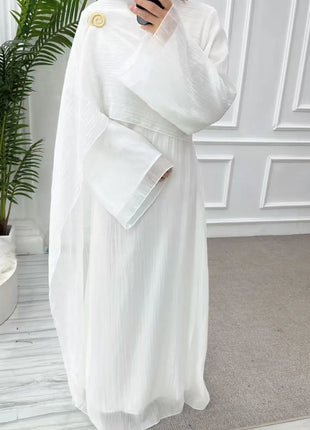 Two Piece Middle East Muslim Cardigan Set for Women Ramadan Eid Dubai Modest Abaya Dress Elegant Islam Solid Turkey Robe Outfit