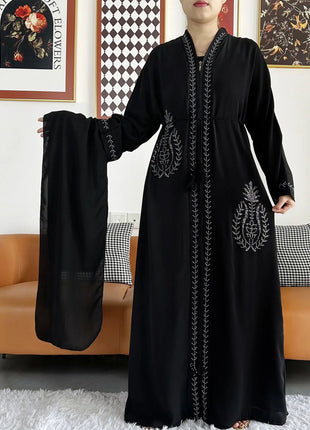 2024 Summer Women Elegant Dresses Dubai Party Outfits Long Sleeve Chiffon Dashiki Muslim Women Robe Open African Abaya Clothing