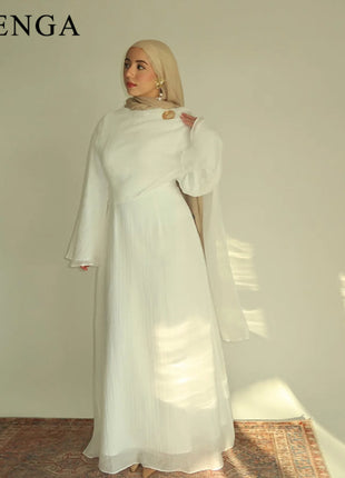 Two Piece Middle East Muslim Cardigan Set for Women Ramadan Eid Dubai Modest Abaya Dress Elegant Islam Solid Turkey Robe Outfit