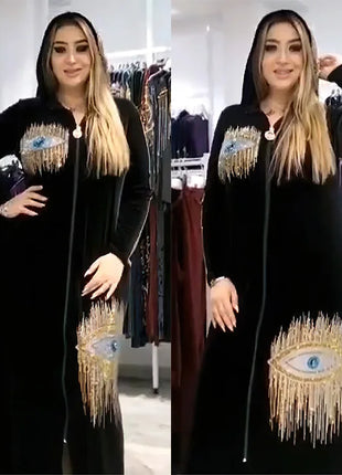 African Dresses for Women Spring Autumn African Women Long Sleeve V-neck Polyester Sequined Long Robes African Clothes Women