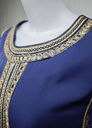 Siskakia Ramadan Muslim Women's Gold Stamping Petal Sleeve Abaya O-Neck Stripe Dubai Dresses For Women Gala