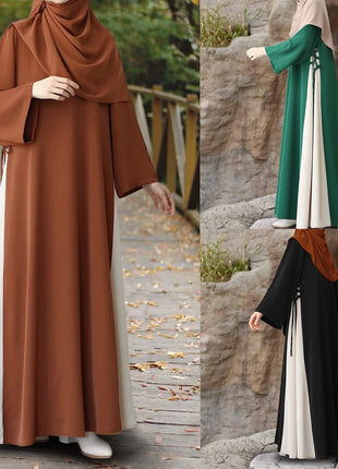 Muslim Women Modest Long Dress Patchwork Drawstring Arab Robe Vestidos Jalabiya Dubai Saudi Abayas Morocco Eid Ramadan Dresses
