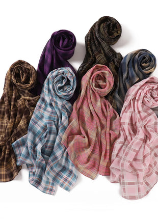 175*70CM New Plaid Print Islam Long Chiffon Scarf Wrapped Scarf Muslim Women's Hijabs Shawl Ramadan Female