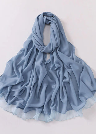 Muslim Lace Chiffon Scarf Hijabs for Women Luxury Ramadan Headscarf Shawl Solid Full Cover Headband Female Jersey Head Wraps