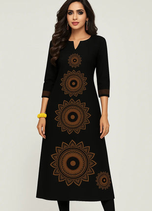 National style Kurt Women's Fashion Comfortable Long Sleeve Straight Casual Ethnic Peacock Pattern Robe Musulman Femme