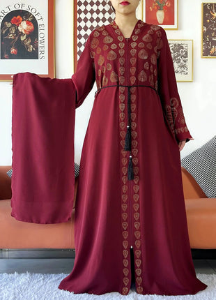 2024 Women Party Dress Chiffon Open Abaya Golden Stones Muslim Women Dress Islamic Clothing Cardigan Abaya Women Muslim Dress