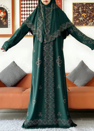 Muslim Two Piece Set Hijab Prayer Dress Fashion Abaya Set Women Prayer Garment Hijab Long Khimar Long Dress Sets Islamic Ramadan