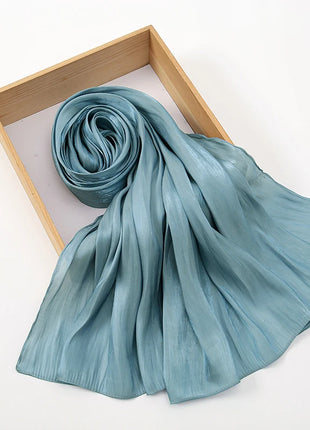 Newest Plain Shimmer Hijab Silk Wrinkle Scarf Muslim Woman Hijab Shawls Islam Woman Long Wraps Femme Headband Pure Turban