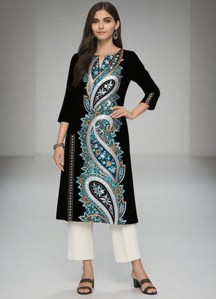 Muslim Dress Kurt Women's Fashionable And Elegant Long Sleeved Straight Tube Casual Flowers Pattern Robe Traditionnelle Arabe