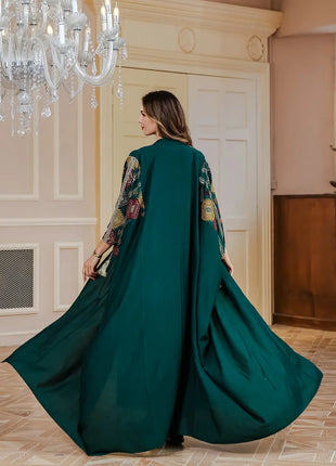 Eid Muslim 2 Piece Set Women Embroidery Dresses Open Abaya Suit Jalabiya Ramadan Dubai Kaftan Party Vestidos Cardigan Robe 2025