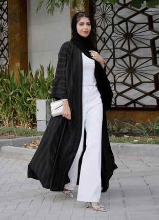 2024 New Fashion Muslim Kimono Abaya Solid Striped Retro Ethnic Cardigan Robe Dubai Middle Eastern Saudi Arabia Eid Clothes
